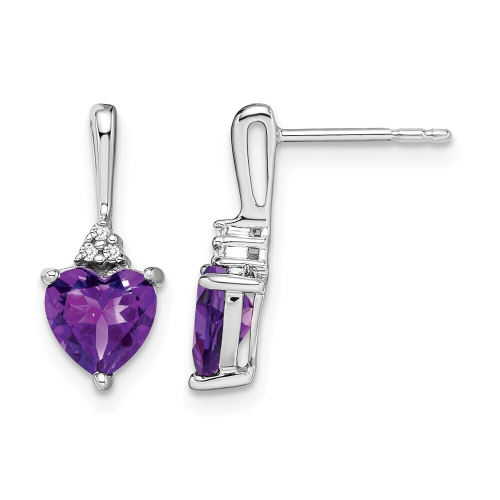 10k White Gold Amethyst & Diamond Heart Earrings